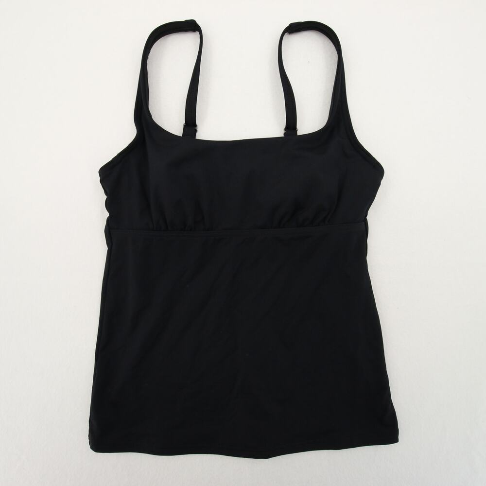 Lands’ End Tankini Top Swimsuit Black Square Neck Adjustable Straps Underwire 2
